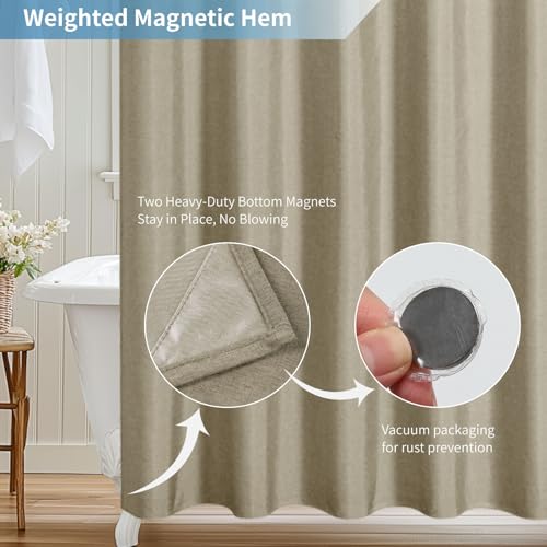 2-in-1 Waterproof Fabric Shower Curtain,No Separate Liner Needed,Linen Textured,Effortless Cleaning & Washable Bathroom Shower Curtain Set with 12 Plastic Hooks,72"x72",Khaki - color: Khaki, size: 72"W x 72"L (Pack of 1)