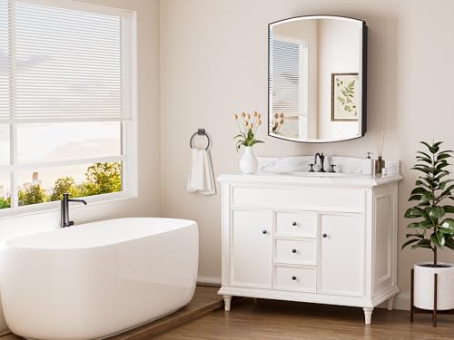 Keonjinn Black Medicine Cabinet with Mirror 24” x 30”, Metal Framed Wall Cabinet with Beveled Mirror, Surface Mount or Recessed Medicine Cabinet for Bathroom, Bathroom Mirror with Storage | Metal Framed Wall Cabinet with Beveled Mirror, Wall-Mounted or Re