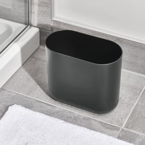 iDesign Small Slim Plastic Bathroom Trash Can, Gray | Bedroom, Office, Desk, Dorm - color: Charcoal, style: Pack of 1