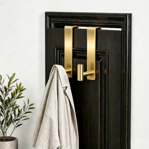 WUIVIUT Over Door Hooks - Non-Slip Dots Door Hanger, Towel Hook for Robe,Heavy Duty Rack Bathroom Hook (Gold, T Shape 2 Pack, Fits 1-3/4'' Thick) - size: T Shape 2 Pack, Gold