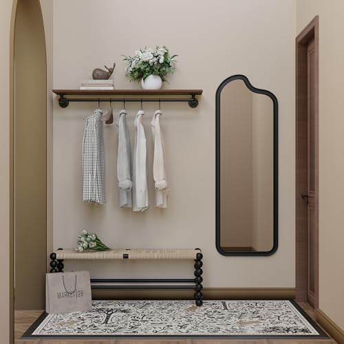Clothes Rack 42in, Wall Mounted Garment Rack with Real Wood Shelf, Heavy Duty Hanging Clothes Rack, Multi-Purpose Hanging Rod, Space-Saving Closet Storage - color: Brown, size: 1T42IN
