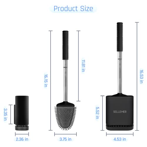 Silicone Toilet Brush, Ventilation Slots Base Holder 1 Pack, Black | Flexible Bristles Flat Head for Rim, Hair Tangle-Free, Easy to Clean, Compact Design, Rustproof Handle, for Toilet/Sink/Tub - color: Black-1pcs