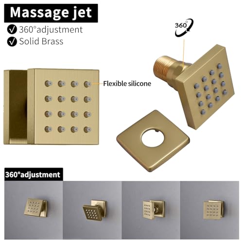 Dual Shower Mixer 6 Way Full Body Shower Head System Rain 12+8+8 Inch With Wall Mount 6 Pcs Jets 2 Handheld Shower Diverter Valve Digital Display Fauct Set,Brushed gold - color: Brushed gold