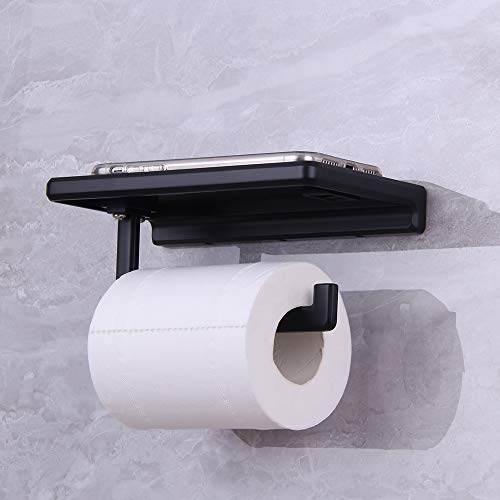 Toilet Paper Holder for Bathroom Solid ZINC Alloy Material and Superior Hotel Style Tissue Roll Holder with Cell Phone Storage Black D500091B - color: Black