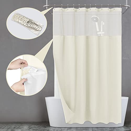 N&Y HOME Waffle Weave Shower Curtain with Snap-in Liner Set Cream, 71x72 | 12 Metal Hooks Included, Snap on/off Fabric Liner, Mesh Window, Washable, Hotel Style Cream Shower Curtain Set for Bathroom - color: Cream, size: 71"W x 72"L (Pack of 1)