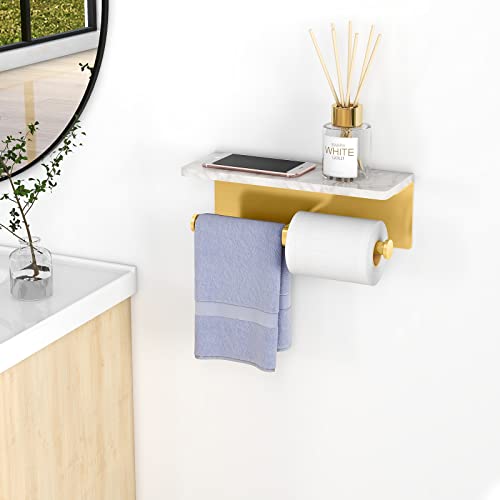 Gypie Brushed Gold Toilet Paper Holder with Marble Shelf, Double Rolls | Toilet Paper Holder with Storage, Toilet Paper Wall Mount for Bathroom Washroom - color: Gold Double