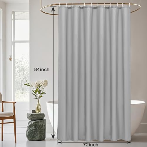 AooHome Extra Long Shower Curtain Liner, Fabric Shower Curtain with Hooks for Hotel, Water Repellent, 72 Width x 84 Height Inch, Light Grey - color: Light Grey, size: 72"W x 84"L (Pack of 1)