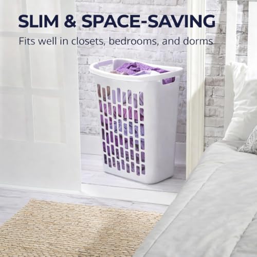 1.8 Bushel Slim Laundry Hamper, Tall Rectangular Plastic Clothes Basket with Reinforced Handles & Ventilated Airflow, Narrow Space Saving Dirty Clothing Storage Bin for Bathroom, Dorm
