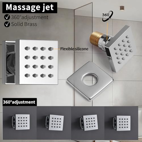 Bathroom Shower System Ceiling 14x20 Inch Shower Head, Spray With Handle, 6 PCS Body Jet And Handheld, Temperature Display Shower Faucet Set (Chrome) - color: Chrome
