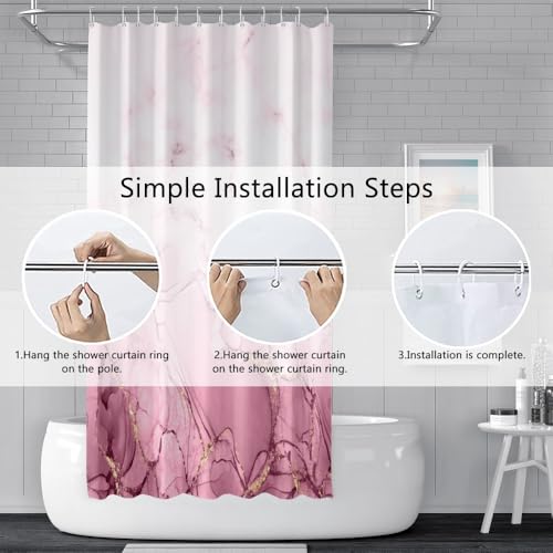 Pink Marble Stall Waterproof Shower Curtain 48x72 inches | RV Small Shower Curtain Set for Bathroom, Abstract Modern, Machine Washable, Easy to Install with Hooks, Ombre White Pink - color: Pink, size: 48"W x 72"L (Pack of 1)