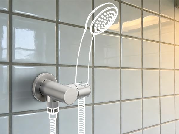 Bathroom Brass Round Water Supply Elbows Angle Adjustable Wall Mount Hand Held Shower Head Bracket with On/Off Flow Control Holder, Brushed Nickel - color: Brushed Nickel