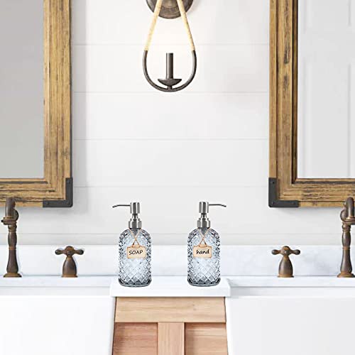 16 oz Diamond Pattern Glass Soap Dispenser, Kitchen and Bathroom Refillable Soap Dispenser with Rust Resistant Stainless Steel Pump for Hand Soap, Lotion Glass Liquid Dispenser (Grey) - color: Gray