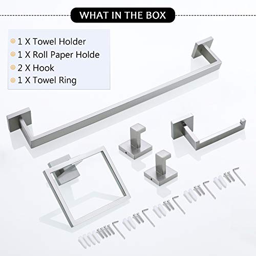 Towel Bar Set 5 Pieces Brushed Nickel Bathroom Hardware Set|Stainless Steel Wall Mounted 23.6-Inch Towel Rack - color: Brushed