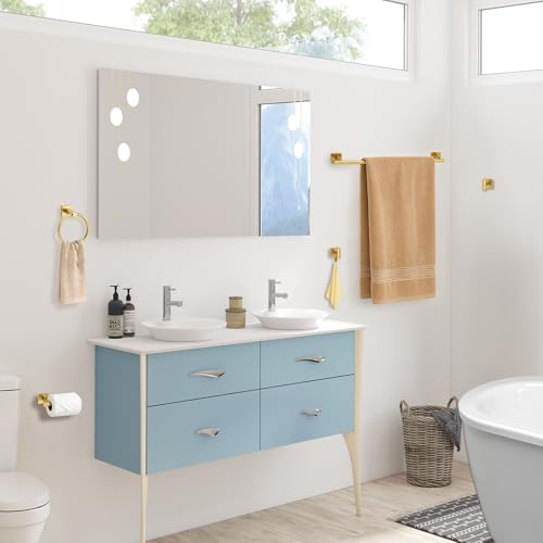 5 Pieces Brushed Gold Bathroom Hardware Set Towel Bar Set Stainless Steel Wall-Mounted Bathroom Accessories Set 23.6 Inch Towel Racks for Bathroom - color: Brushed Gold