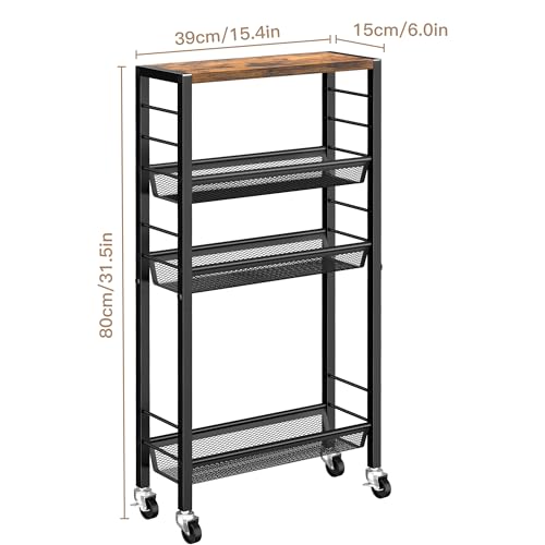 Narrow Storage Cart with Wheels,4-Tier Narrow Kitchen Carts Slim Rolling Cart,Skinny Storage Cart for Small Spaces,Rolling Utility Cart for Livingroom,Diningroom,Office,Laundry Room,Bathroom