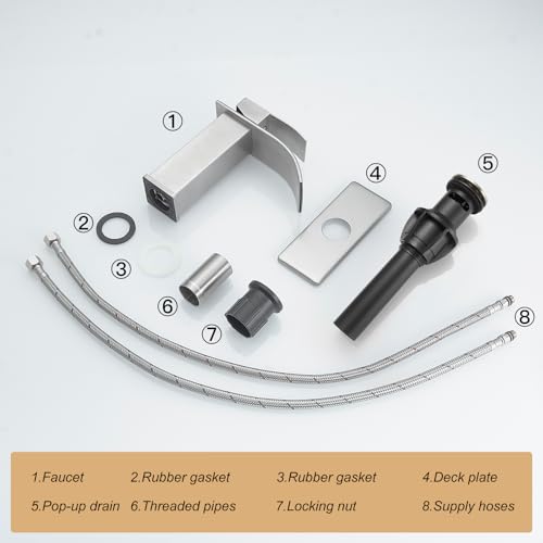 Bathroom Sink Faucet Waterfall Single Handle with Deck Plate | Brushed Nickel,Pop Up Drain,Single Hole,Precise Water Adjustment,Rust-resistant Construction,Easy to Clean,Long-lasting Use - color: Brushed Nickel, size: Modern Bathroom Sink Faucet
