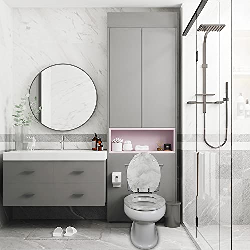 Round Marble Toilet Seat Natural Wood Toilet Seat with Zinc Alloy Hinges, Easy to Install also Easy to Clean, Anti-pinch Wooden Toilet Seat by Angol Shiold (Round, Gray) - color: Grey Marble, size: Round-16.5“