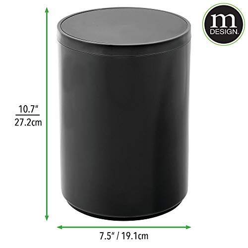 mDesign Plastic Small Slim Round 1.7 Gallon/6.5 Liter Trash Can with Removable Swing Lid - Wastebasket, Garbage Container Basket Bin for Master/Guest Bathroom - Holds Rubbish/Recycle - Black - color: Black