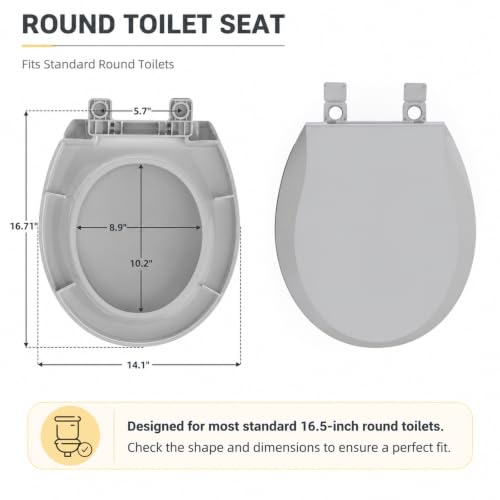 Toilet Seat, Round, Ice Grey, PP Material, 16.5 Inch, Soft Close, Anti-Slip, Never Loosen, Easy Clean, B2B Avilable,2 Years Support - color: Ice Gray, size: Round 16.5inch