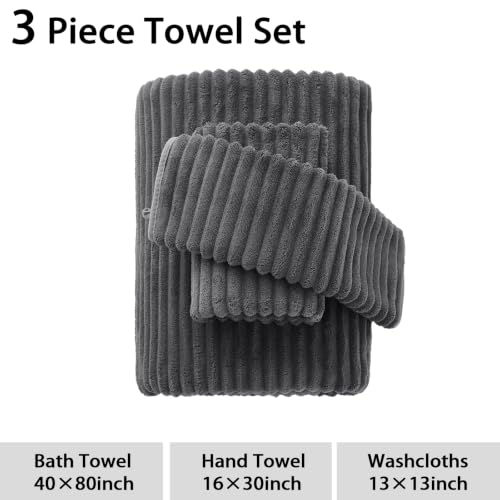 3 Pack Bath Towel Set, 40"x80" Oversized Bath Sheet, Charcoal Gray | Ultra Soft Microfiber, Lint Free, Quick Dry, Highly Absorbent, Full Body Coverage, 1 Bath Sheet, 1 Hand Towel, 1 Washcloth - color: Charcoal Gray, size: 3 Piece Towel Set
