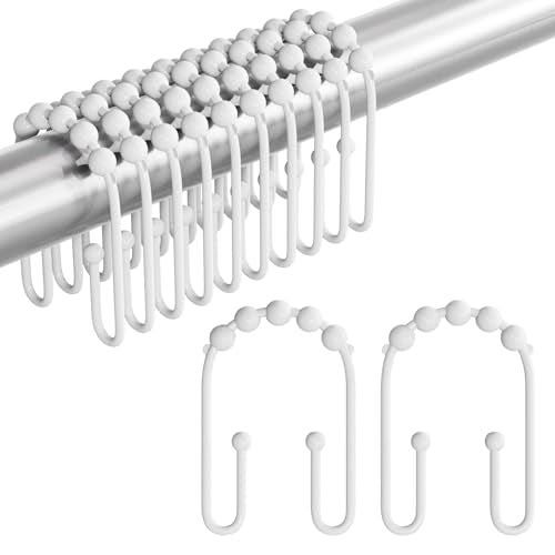 AmazerBath Shower Curtain Hooks White Metal Shower Curtain Rings Rust Proof, Double Sided Shower Curtain Hooks for Shower Curtain Liner Smooth Shower Hook Rings for Bathroom, Set of 12 - color: White, style: Modern