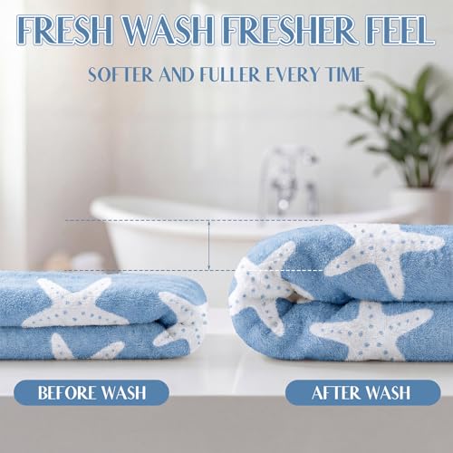 Chumia 3 Pack Coastal Bathroom Towels, Starfish Embroidered Hand Towel Set, 15.75 x 23.62 Inch Cotton Jacquard Washcloth, Soft Decorative Gift for Summer Holiday Beach Home Bathroom Kitchen Decor