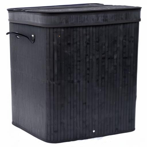 BIRDROCK HOME Double Laundry Hamper with Lid and Cloth Liner - Bamboo - Black - Easily Transport Laundry Basket - 2 Section Collapsible Hamper - String Handles