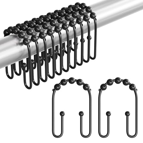 AmazerBath Shower Curtain Hooks Rings, Metal Shower Curtain Rings, Black Shower Curtain Hooks Rust Proof Double Hook Shower Hooks for Shower Curtain and Liner, Shower Rod Hooks Bathroom 12Pcs - color: Matte Black, style: Modern