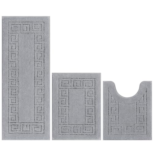 Pauwer Bathroom Rugs Sets 3 Piece, Plush Absorbent Bath Rug, Light Grey | Microfiber Bath Mat Set, Non Slip Washable, Quick Dry Floor Carprt, Soft U Shaped Toilet Mats For Bathroom Shower Sink - color: Light Grey