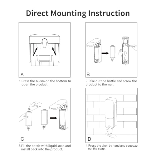 Soap Dispenser Wall Mount, 300ml No-Drill Adhesive or Screw Mounting | Shampoo Conditioner Body Wash Dispenser, Clear Refillable Liquid Lotion Pump, Home Kitchen Bathroom Commercial Office Use - color: White