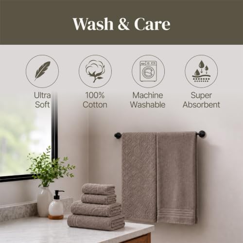 Modern Threads 6 Piece Cotton Bath Towel Set – Ultra Soft 550 GSM Towels – Bathroom Set with Hand Towels and Washcloths – Geometric (Classic Taupe) - color: Classic Taupe, style: Geometric