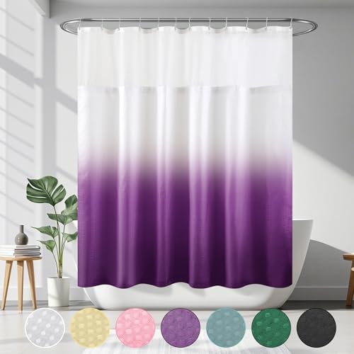 YI & ZE Purple Waffle Weave Shower Curtain with Snap-in Liner, 72W x 72L | Slub Textured Heavy Fabric, Waterproof & Washable, Equipped with 12 Metal Hooks - color: Waffle Purple, size: 72"W x 72"L (Pack of 1)