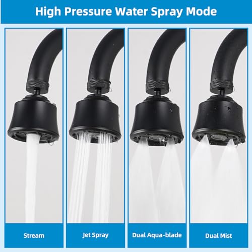 4 Modes Kitchen Sink Faucet Head, Big Angle Swivel Aerator, Matte Black | Faucet Sprayer Attachment with 55/64-27UNS Famale Thread, Male Thread Adapter Included - color: Matteblack, style: with 1 joint ball