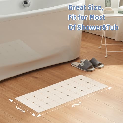 Bathtub Mat Non-Slip Silicone Soft Odorless Large Bath Mat No Suction Cups for Refinished,Reglazed and Textured Shower Mats Non Slip Extra Long Tub Mat (16x40inch Beige) - color: Beige