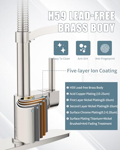 Kitchen Faucet Soap Dispenser,Faucet for Kitchen Sink, Kitchen Sink Faucets with Pull Down Sprayer and Dual Function Spray Head,RV Sink Faucet with Deck Plate,Nickel Brushed - color: B-Brushed Nickel, style: Classic