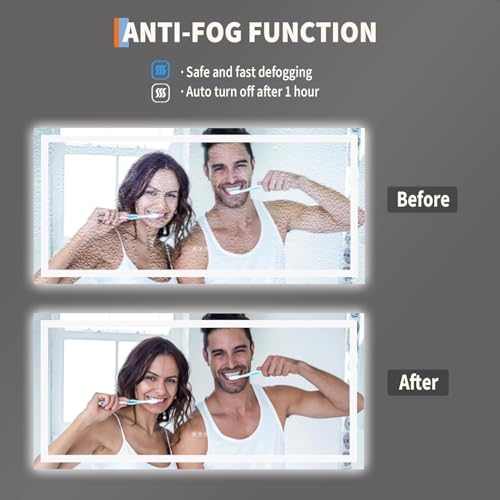 IDEALHOUSE 55x26 inch LED Bathroom Mirror with Lights, Dimmable & Anti-Fog, Front & Backlit Vanity Mirror with Memory Function, Shatter-Proof Wall Mount (Horizontal/Vertical) - size: 55"L x 26"W