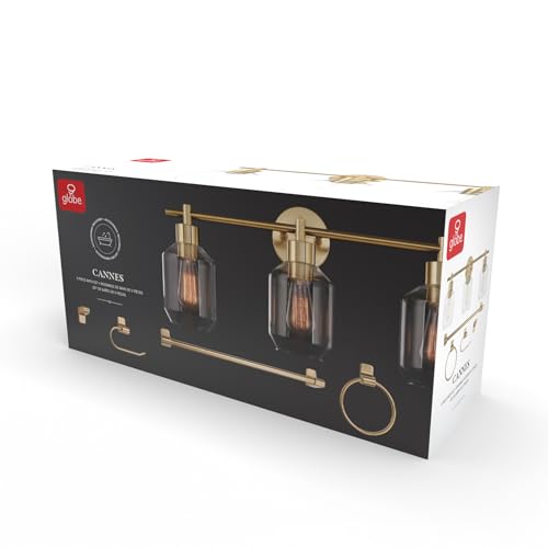 Globe Electric 51638 3-Light Vanity All-in-One Bathroom Set, 5 Piece Gold Finish - color: Gold