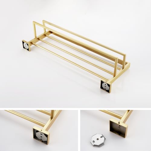 KOKOSIRI Towel Shelf Holder 24'' Bathroom Towel Rack with Two Bath Towel Bars Rails SUS304 Stainless Steel Wall Mount, Brushed Gold, B6003BG - color: Brushed Gold, size: 24-Inch