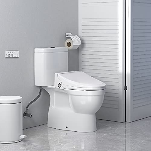 ZMJH Smart Bidet Toilet Seat, Heated with Vortex Wash, Warm Dryer elongated | A102S-W Electric bidet seat with slow close, rear & front wash, warm water, remote control, night light,White.