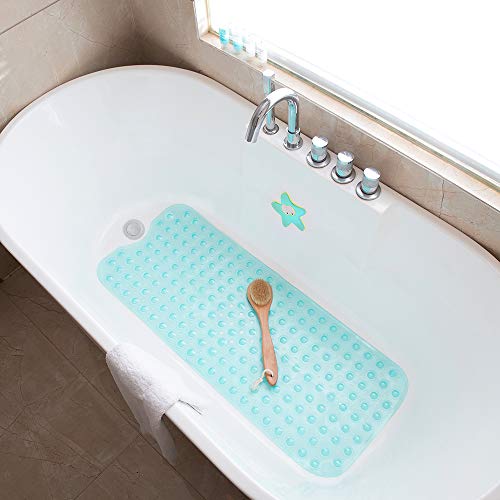Tree Bud Bathtub Mats for Shower Tub Non-Slip Bath Mat 39 x 16 Inch Extra Long Shower Mat, Bath Tub Mat for Bathroom with Machine Washable, BPA Free for Kids (Clear Aqua) - color: Clear Aqua