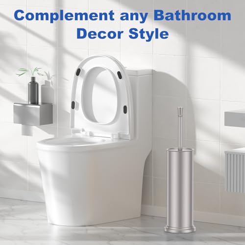 304 Stainless Steel Heavy Duty Toilet Bowl Brush,Removable Inner Bowl and Splash Protection,Bathroom Toilet Brush-Dense Bristles for Through Cleaning - color: Nickel