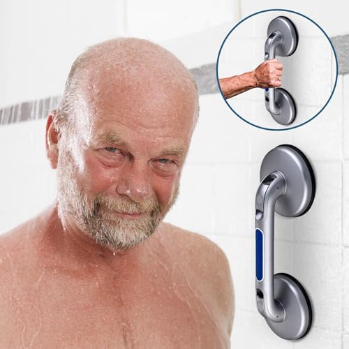 New Shower Handle Shower Grab Bars for Bathtubs and Showers,Strong Hold Suction Cup Grip Grab,Bath Handle for Handicap Elderly Seniors Bathroom Safety Grab Bar(Silver Blue)