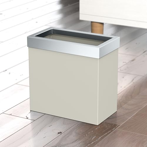 Gatco Modern Rectangle Wastebasket, Matte Pearl and Chrome Combo - Stainless Steel Trash Can with Removable Lid, Leakproof, 3 Gallon Capacity for Bathroom, Bedroom, Kitchen, or Office - color: Matte Pearl / Chrome
