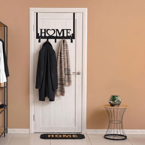 Kathfly Black Home Letter Over the Door Hooks Home Towel Hooks Heavy Duty Hanging Towel Rack Over Door Hanger, 5 Coat Hanger for Bedroom Bathroom Kitchen Black - color: Black, style: Home