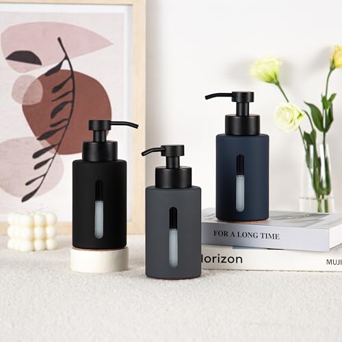 Enra Bathroom Soap Dispenser,12oz Glass Black Soap Dispenser Stainless Steel Liquid Pump,Refillable Hand Lotion Soap Dispenser for Bathroom Kitchen - color: Black