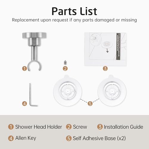 KES Shower Head Holder Wall Mount, 18/8 Stainless Steel Adjustable Handheld Shower Head Holder (21mm-23mm) No Drill Adhesive Metal Shower Head Holders Brushed Finish, C207DF-BS