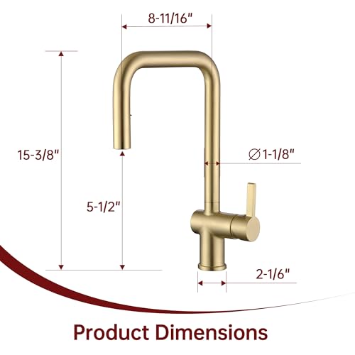 SUMERAIN Pull Out Kitchen Faucet with Dual Sprayer Mode, Brushed Gold | Single Hole, Stainless Steel, Modern Sink Faucet, Single Handle, 360° Swivel Spout, Easy Installation - color: Brushed Gold