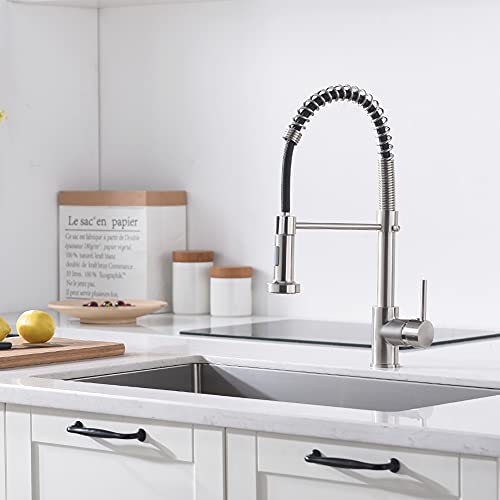 Kitchen Faucet with Pull Down Sprayer Brushed Nickel | 1 Handle Spring Sink Faucets,Lead-Free NSF Certified Stainless Steel, 1 or 3-Hole Deck Plate,Farmhouse, RV, Bar, Laundry Room - color: E - Nickel&Black