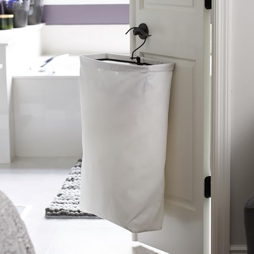 Household Essentials Door Hanging Laundry Bag in Washable Canvas with Loop Handle, White with Black Trim - color: White/Black