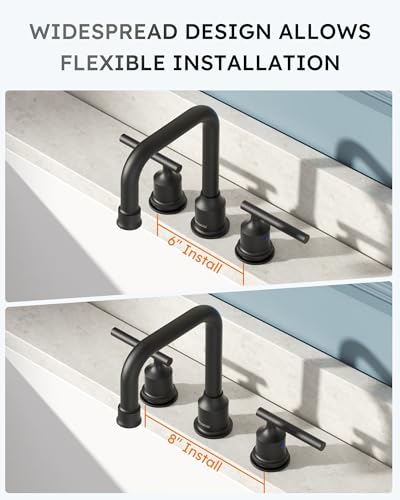 WOWOW Widespread Bathroom Faucet 3 Hole, Black Vanity Sink Faucets 2 Handle | 3 Pieces Faucet for Bathroom Sink with Swivel Spout, Lavatory Tap with Pop Up Drain and cUPC Supply Line - color: Black, style: Standard - 8 Inch